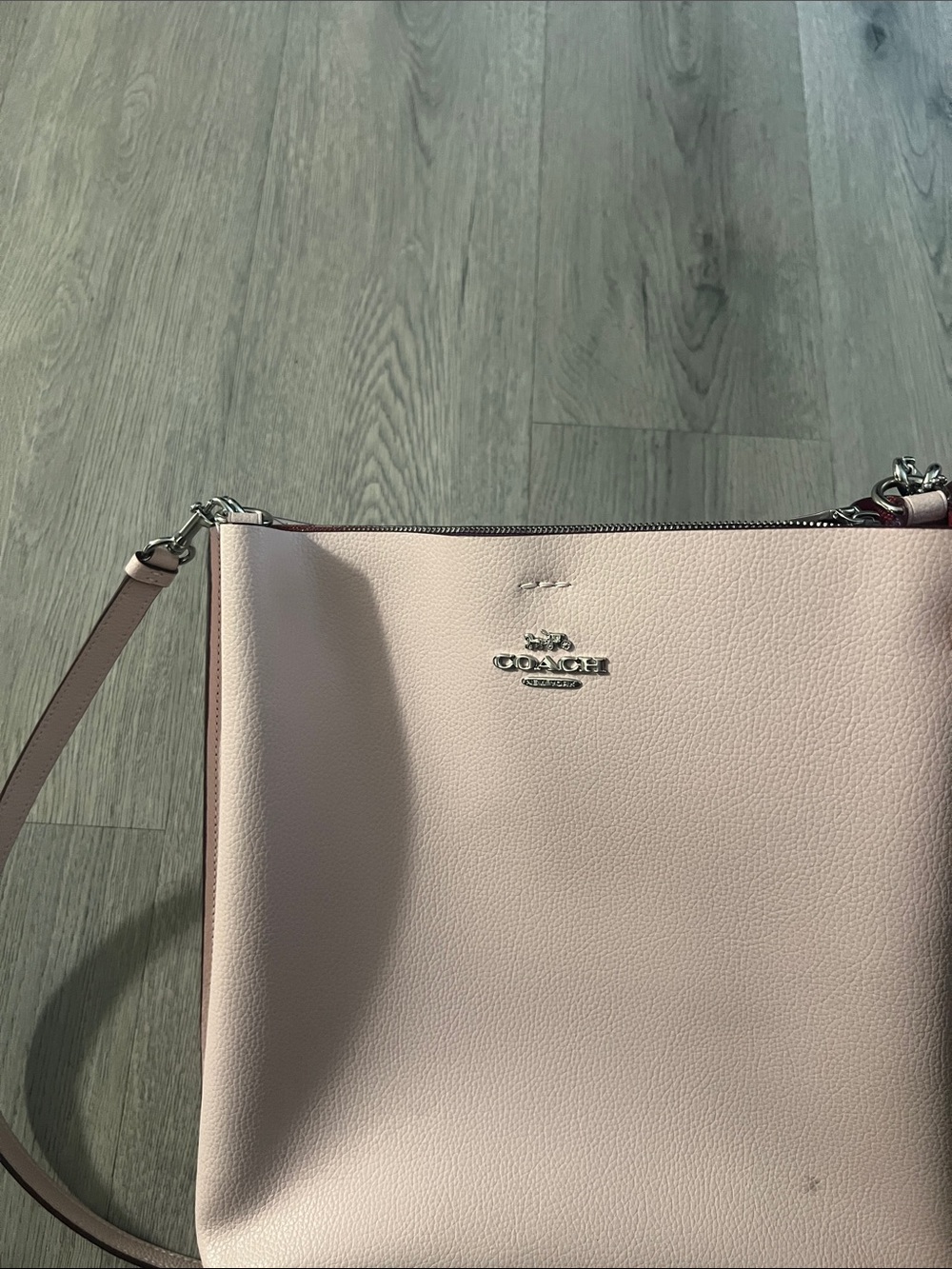Coach Pebbled Leather Shoulder Bag in Pale Pink with Silver Hardware